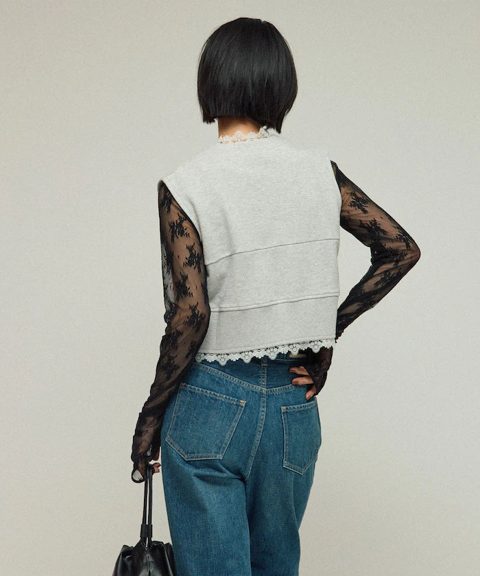 Organic Cotton Lace Sweat Vest / Lined Sweat