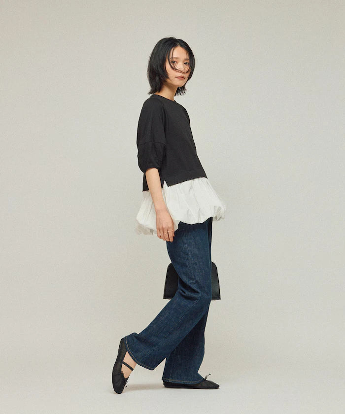 Organic Cotton Peplum Switch Top / 5-minute Sleeve T-Shirt