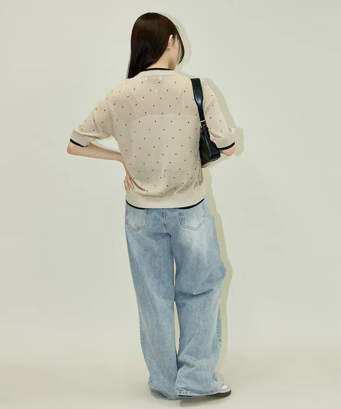 Dot Pattern Layered Short Sleeve Knit Cardigan Limited Release