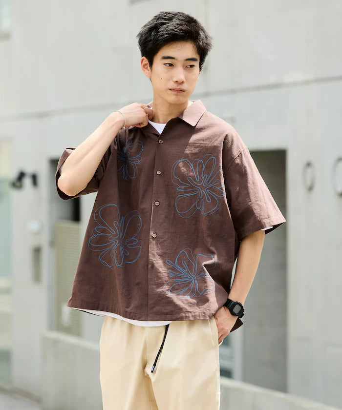 Relaxed Fit Floral Embroidered Short Sleeve Open Collar Shirt [Limited Edition]