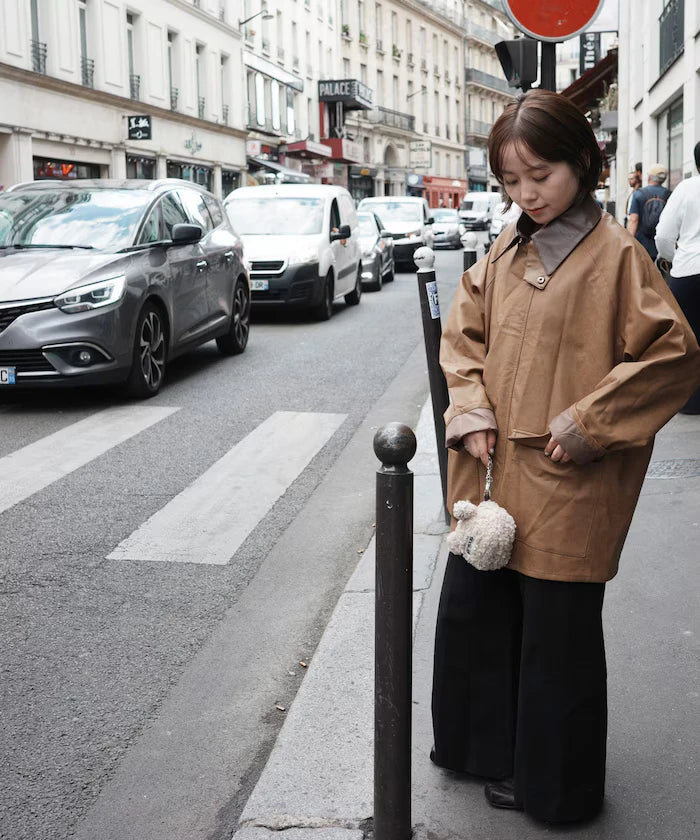 Oversized leatherette blouson / Mixed material switching