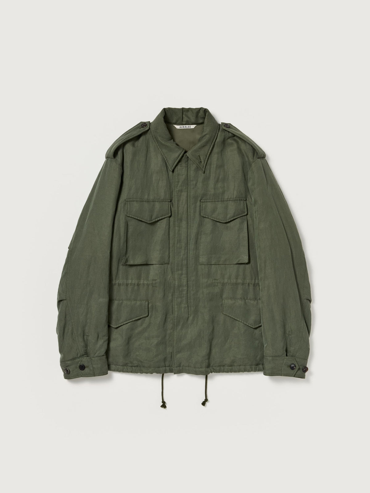 BRUSHED SILK LINEN SATIN PADDED MILITARY BLOUSON