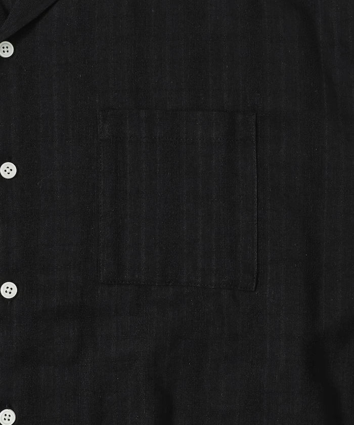 Jacquard Relaxed Fit Open Collar Short Sleeve Shirt Semi-Sheer Dobby Weave