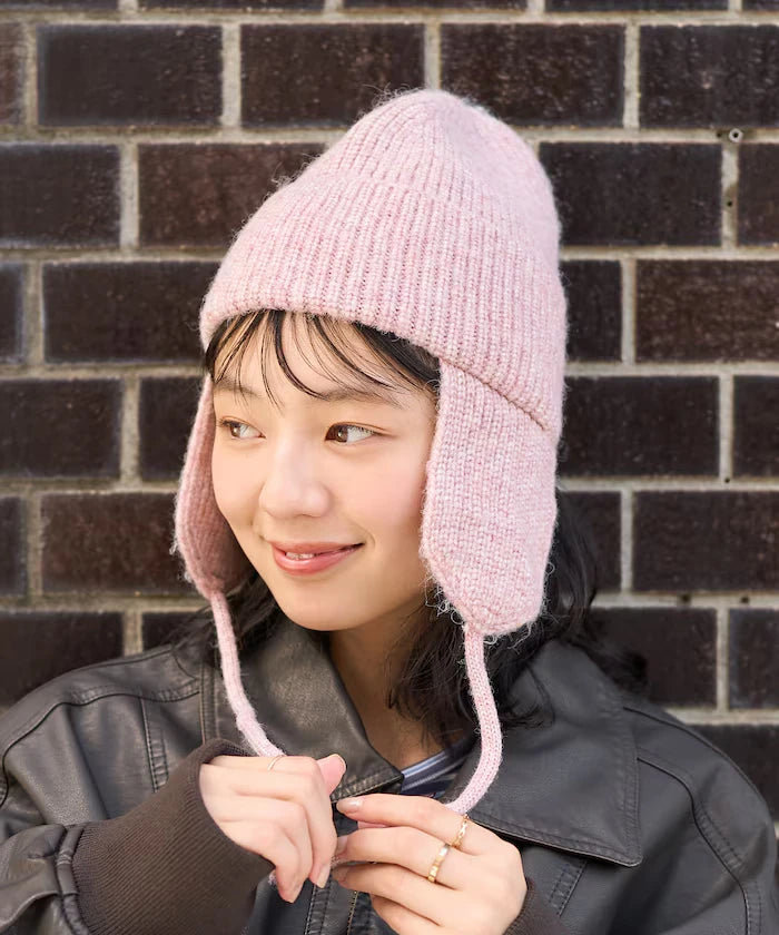 Mix Yarn Ear-Added Knit Cap