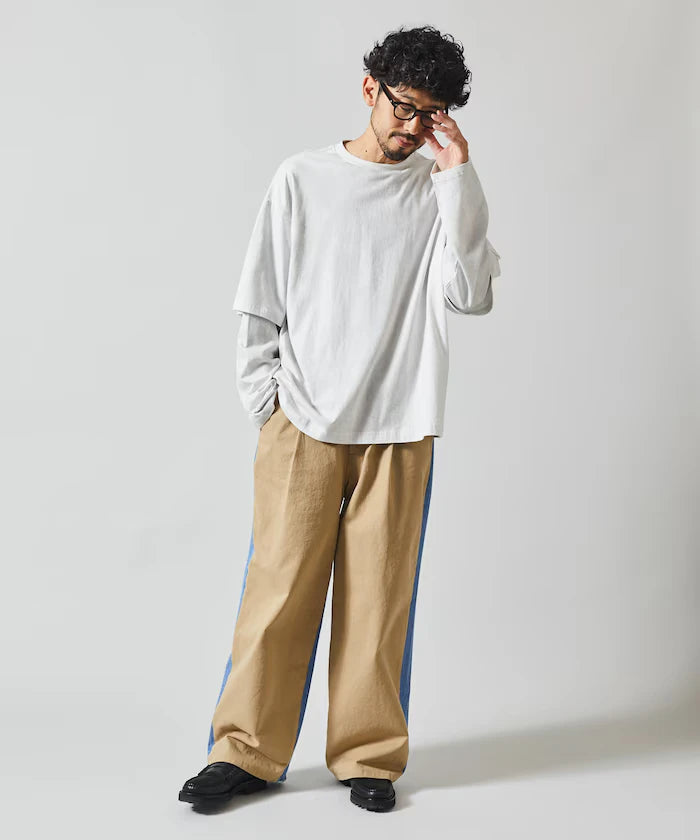 Chino Denim Docking Pants / Wide Straight Pants
