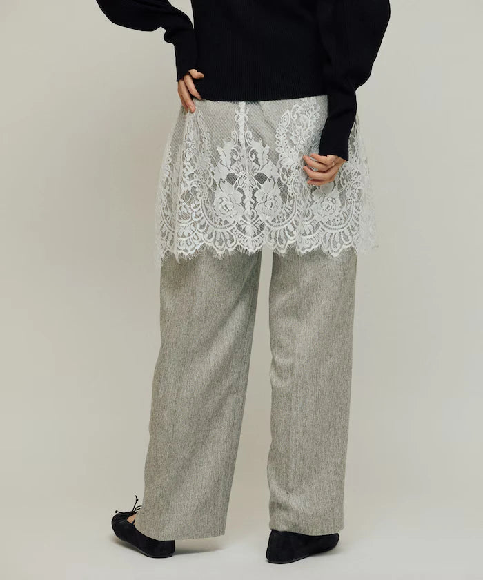 Lace Layered Slacks / Center Press Wide Slacks