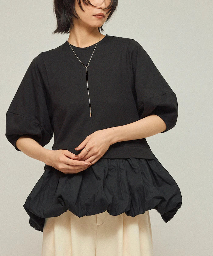 Organic Cotton Peplum Switch Top / 5-minute Sleeve T-Shirt