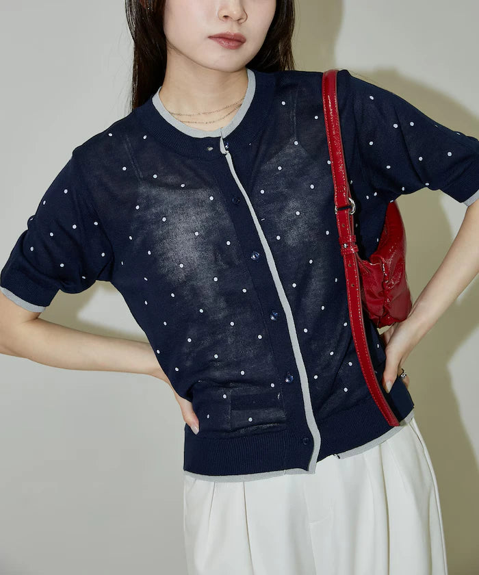 Dot Pattern Layered Short Sleeve Knit Cardigan Limited Release