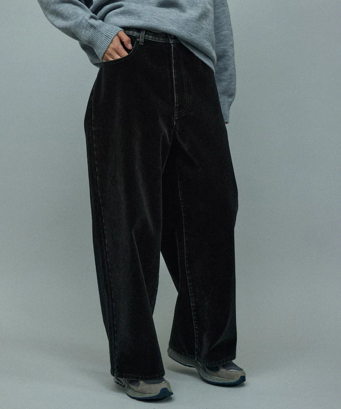 Flocked Denim Contrast Wide Straight Pants