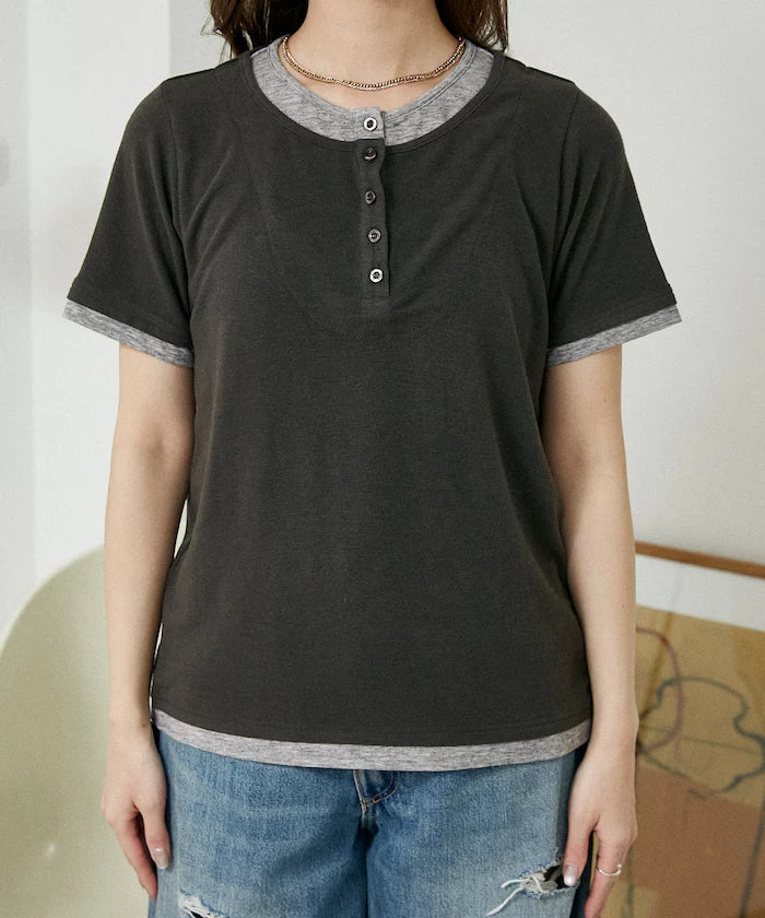 Layered-style Henley Neck T-shirt Limited Edition