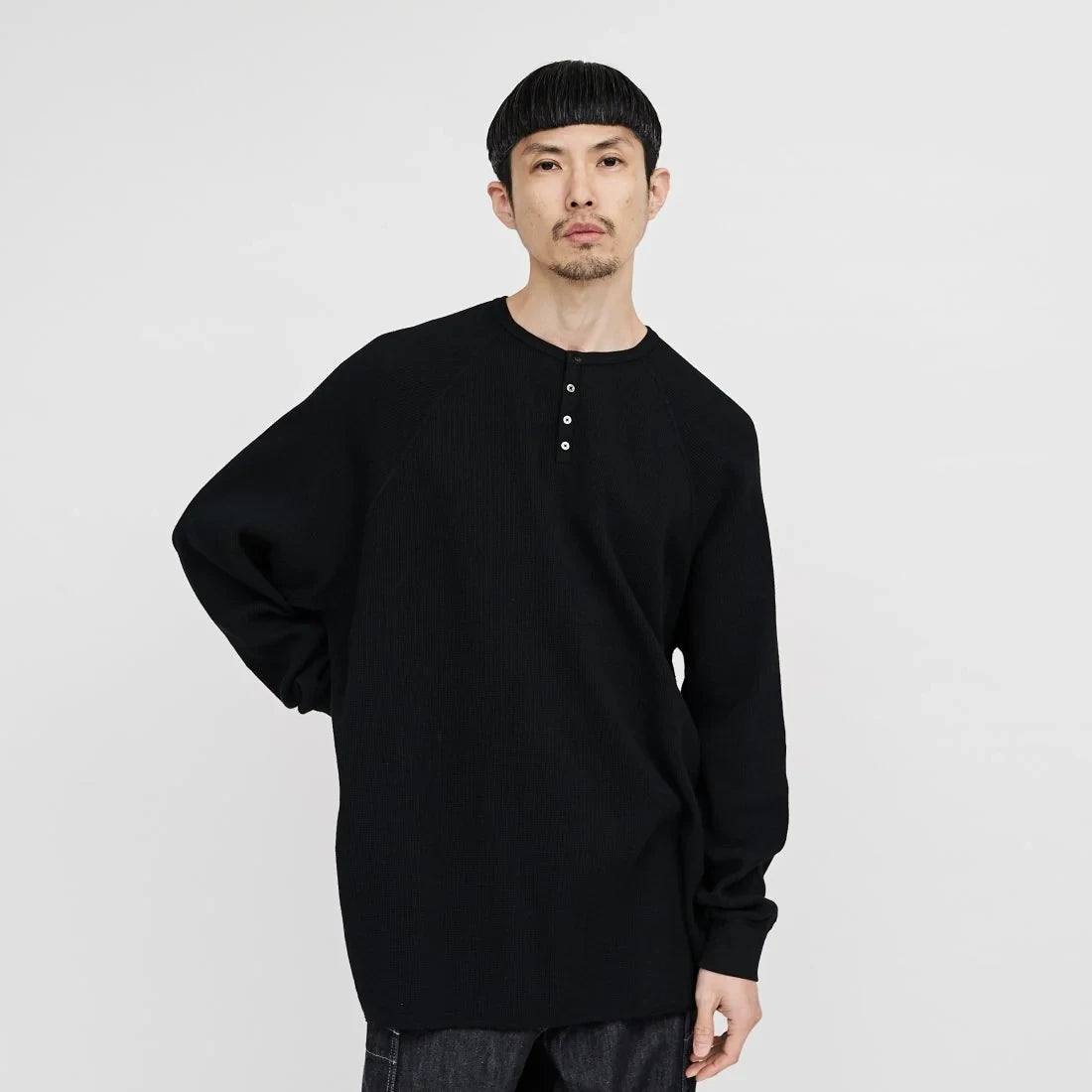 Graphpaper / Waffle L/S Henley Neck Tee (GU233-70136B)