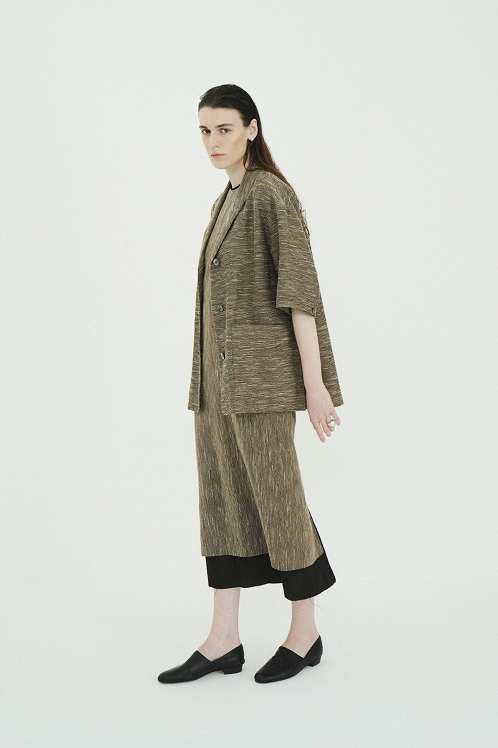 CREPE JACQUARD SHAWL COLLAR SHIRT