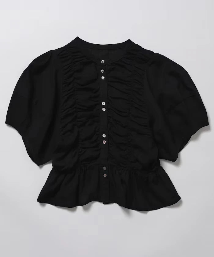 Sheer Shirring Volume Sleeve Blouse / 5 Short Sleeves