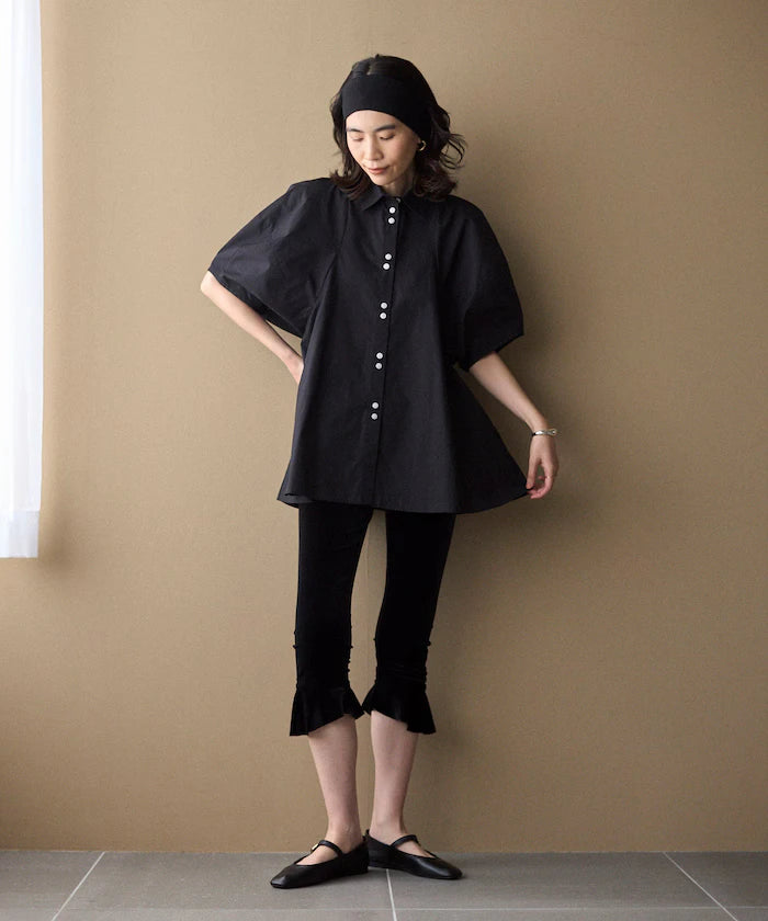 Color Added Balloon Sleeve Shirt / 5 Sleeve Blouse