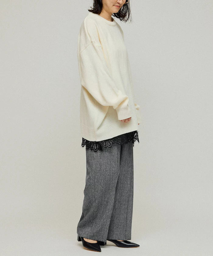 Lace Layered Slacks / Center Press Wide Slacks