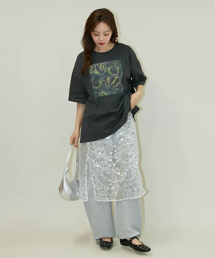 Flower Nuance Art Box Print Big Silhouette T-Shirt Limited Release
