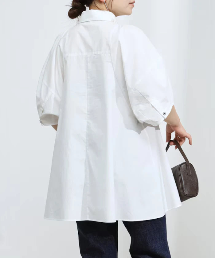 Switching Design Balloon Sleeve Shirt / 5-Minute Sleeve Blouse [Limited Edition]