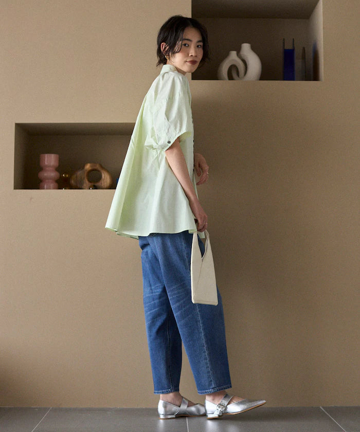 Color Added Balloon Sleeve Shirt / 5 Sleeve Blouse