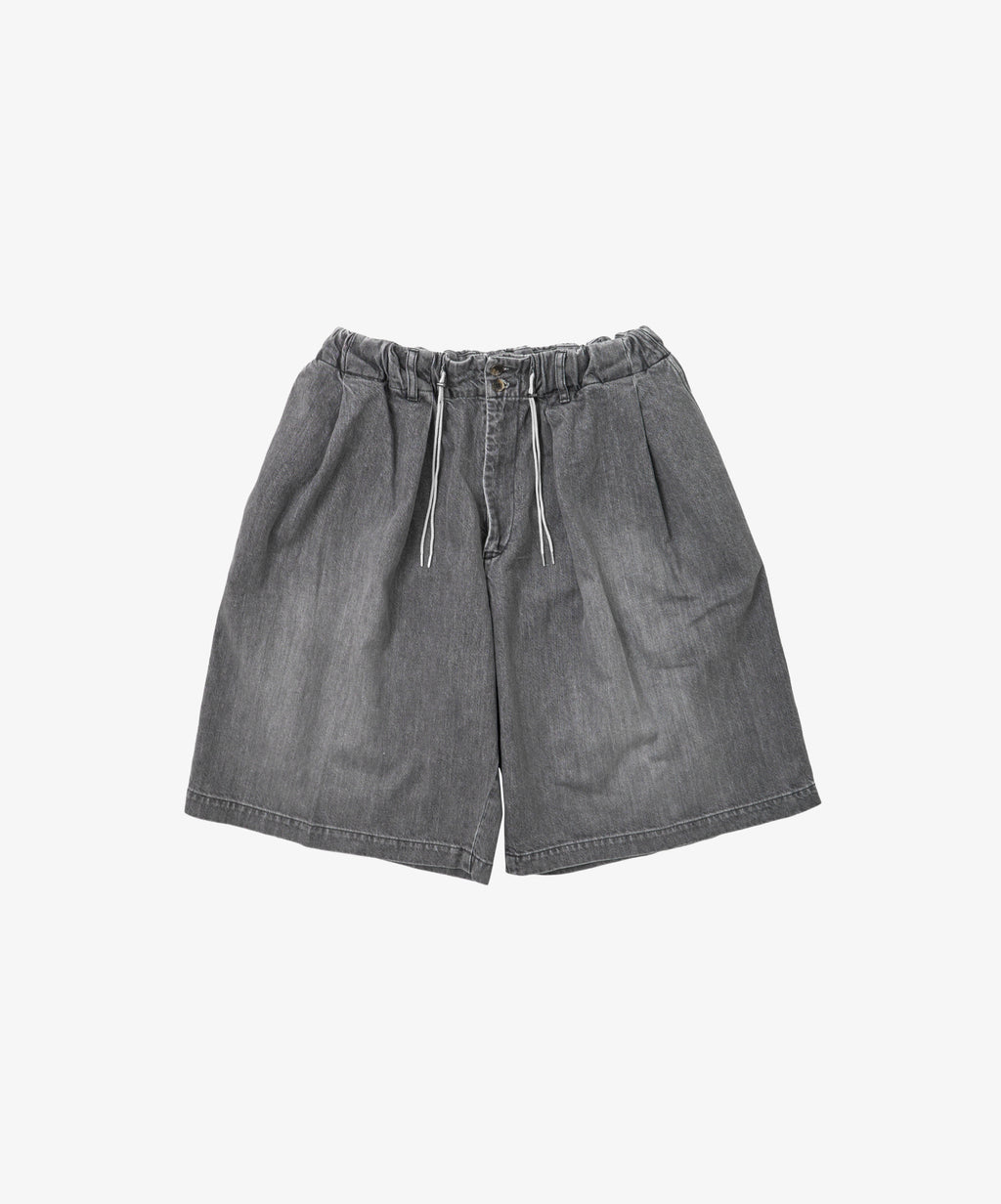 circular short pants black denim bleached