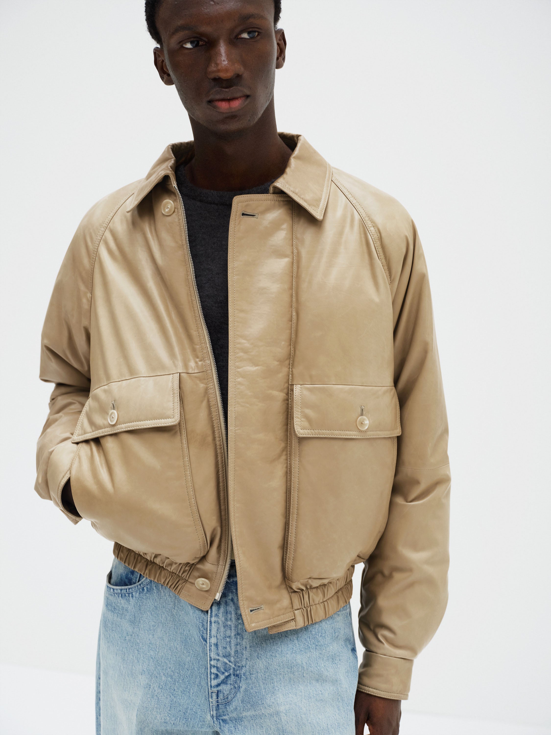 FINE CALF LEATHER DOWN BLOUSON