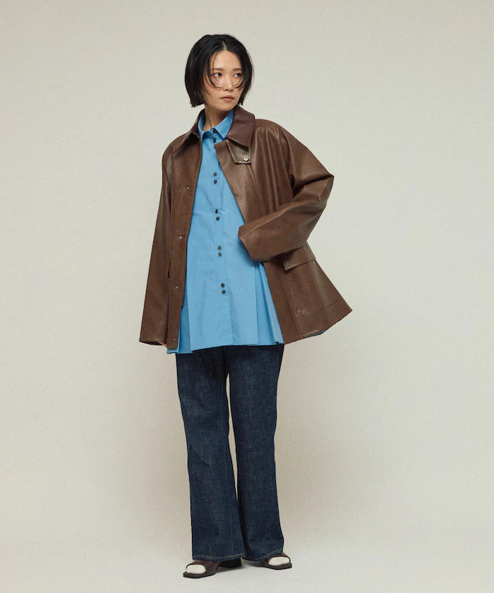 Oversized leatherette blouson / Mixed material switching
