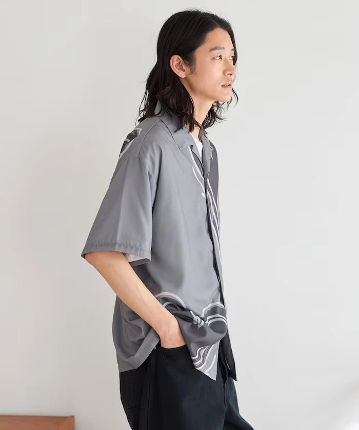 Open Collar Big Pattern Short Sleeve Shirt / Big Silhouette