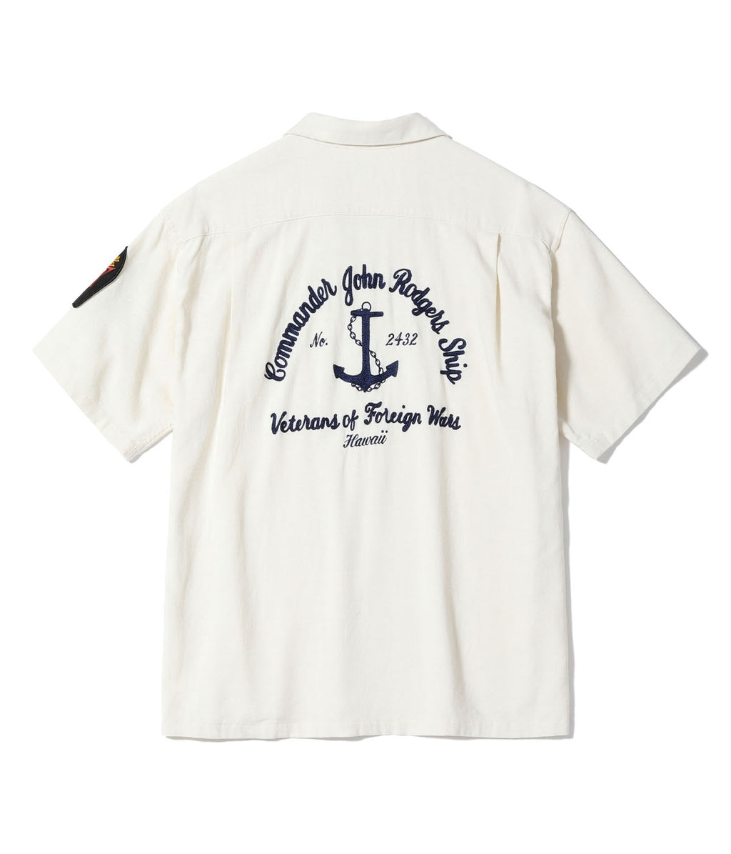 U.S. NAVY RAYON LINEN OPEN SHIRT with CHAIN EMBROIDERED