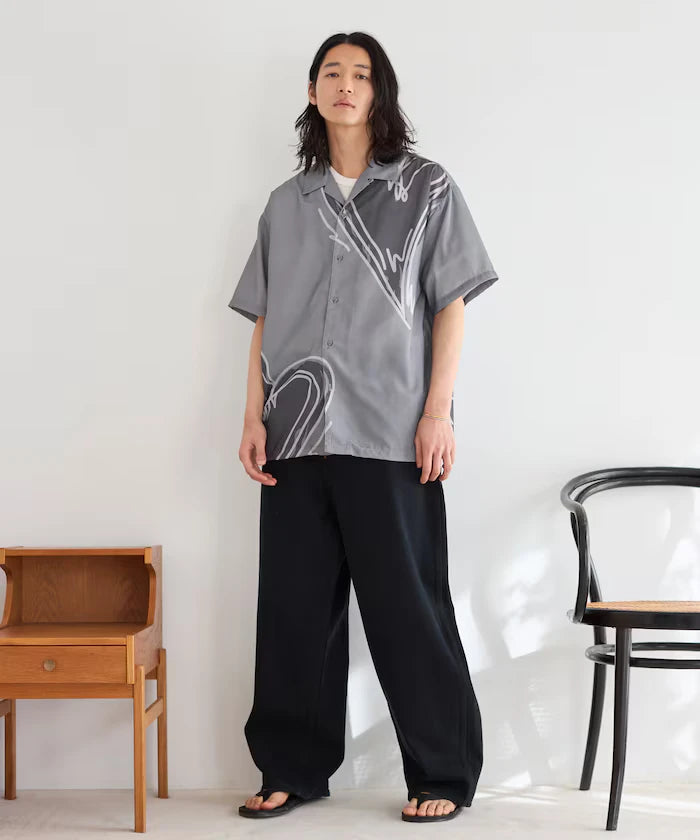Open Collar Big Pattern Short Sleeve Shirt / Big Silhouette