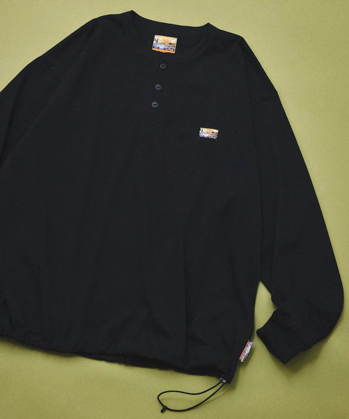 FREAK'S STORE for BEACH & FES Relax Fit One Point Logo Spindle Henley Neck Long Sleeve T-Shirt