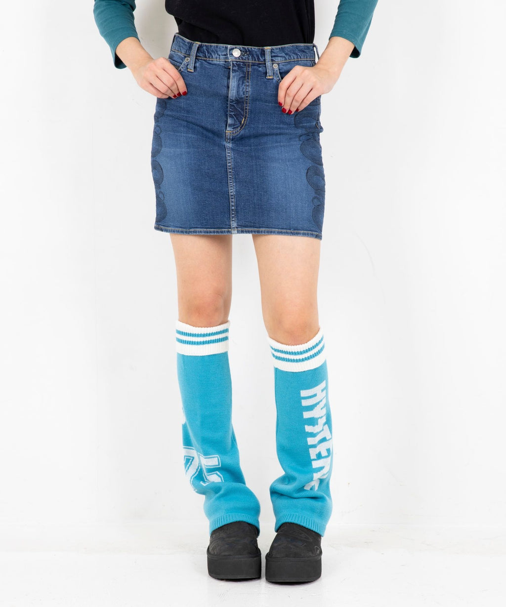 Snake Loop Tight Denim Skirt