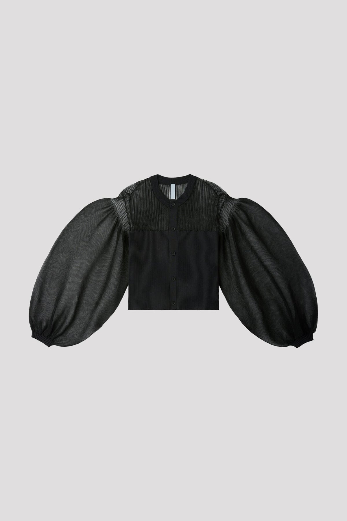 FLUTED LUCENT GLITTER PUFF SLEEVE CROPPED CARDIGAN