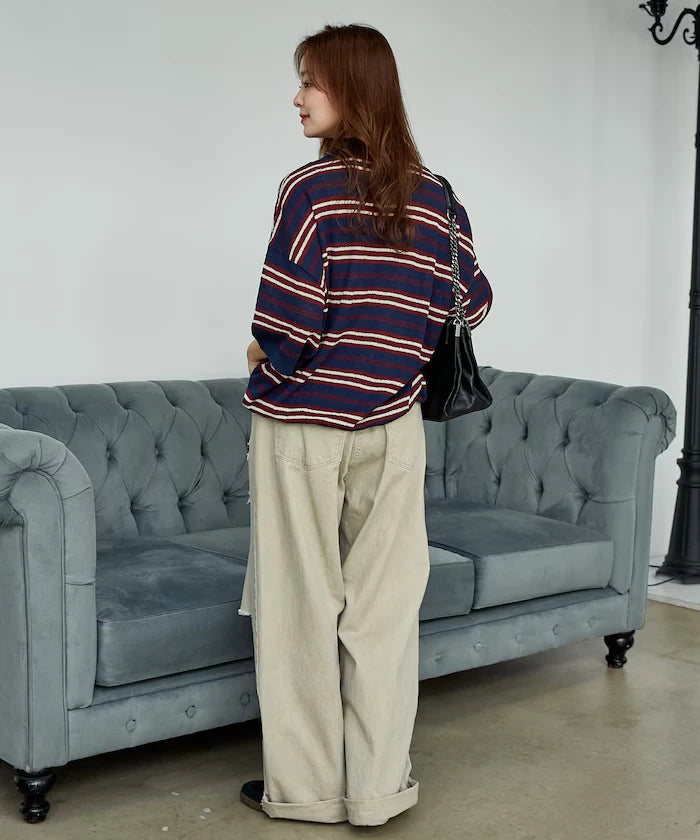 LOVE POP STUDIO Border Knit Polo Shirt Limited Edition