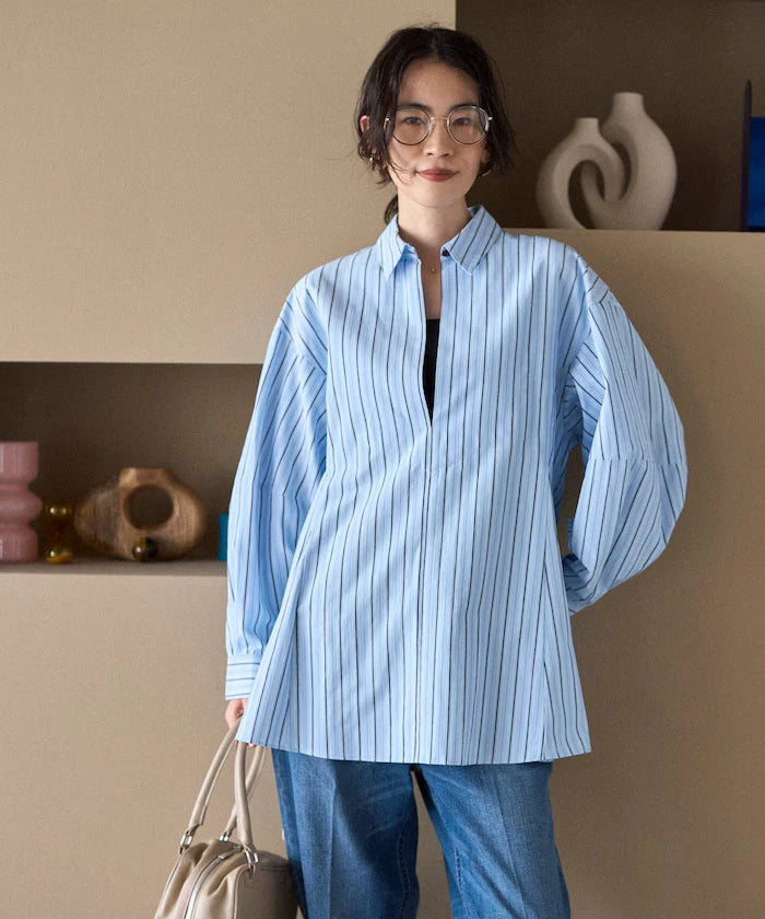Flare Silhouette Skipper Balloon Sleeve Shirt