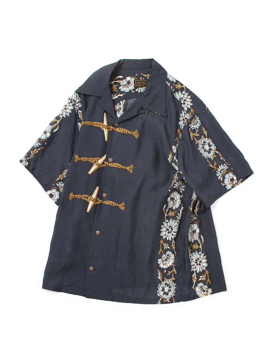 Silk Rayon Toggle - Milept Short Sleeve Open Collar Shirt