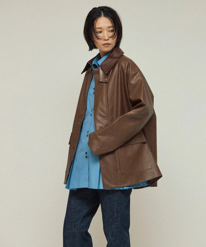 Oversized leatherette blouson / Mixed material switching