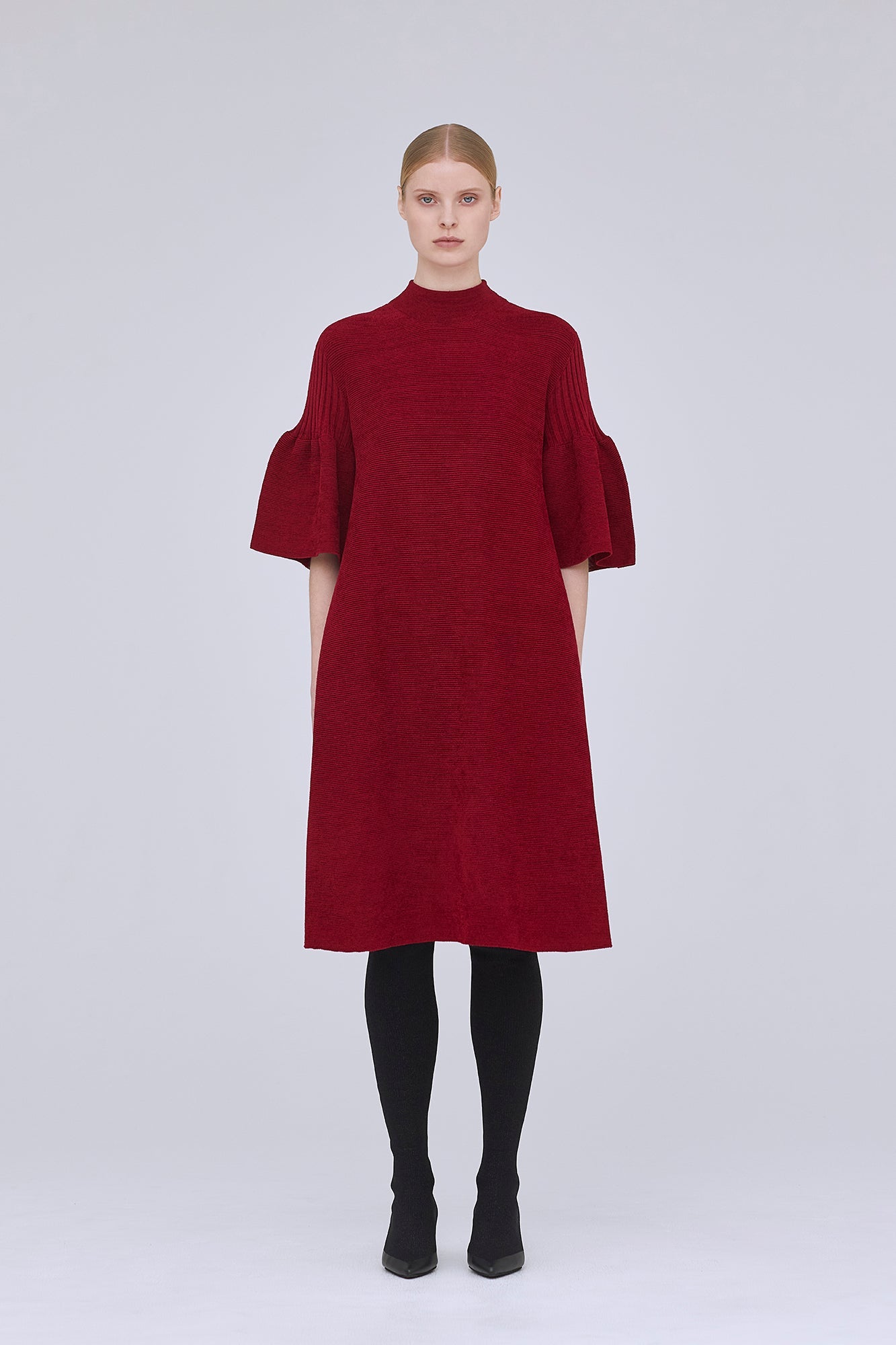 POTTERY VELVET SHORT BELL SLEEVE FLARE MINI DRESS