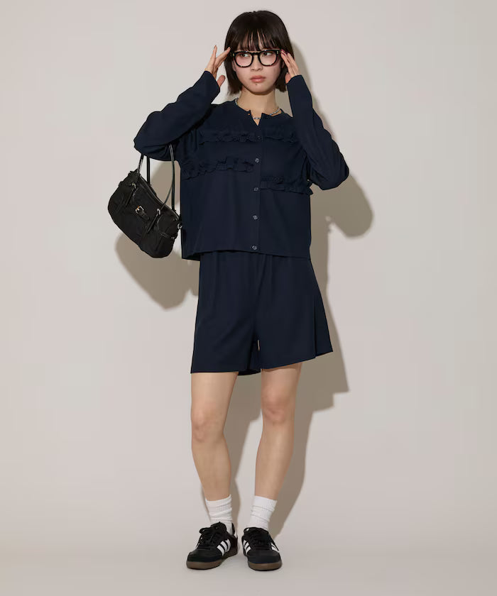 Frill Design Cardigan Short Pants Set Up Limited Release