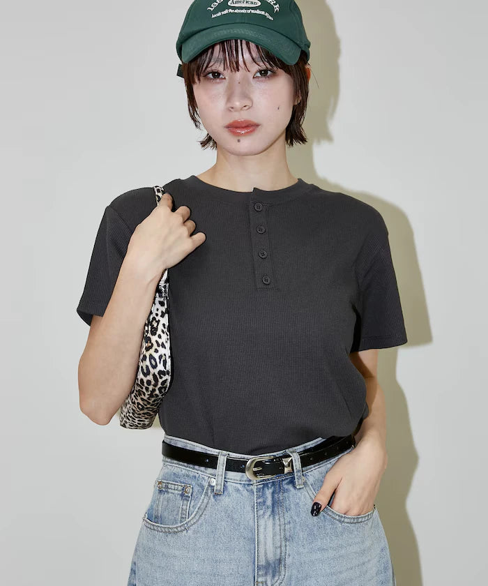 Light Waffle Henley Neck T-Shirt Limited Edition