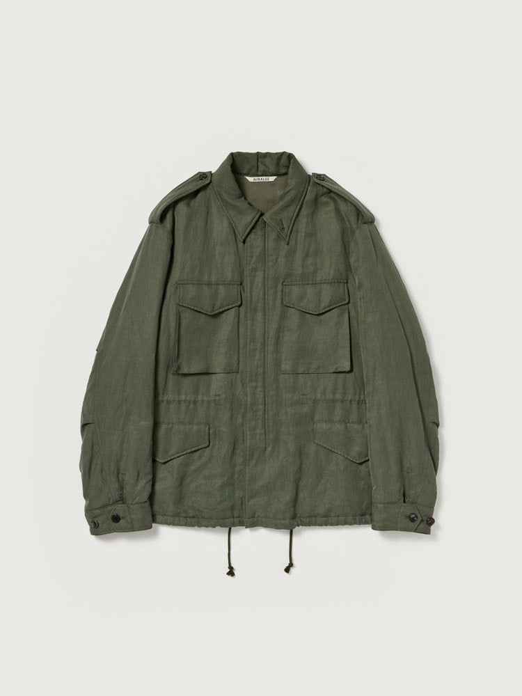 BRUSHED SILK LINEN SATIN PADDED MILITARY BLOUSON