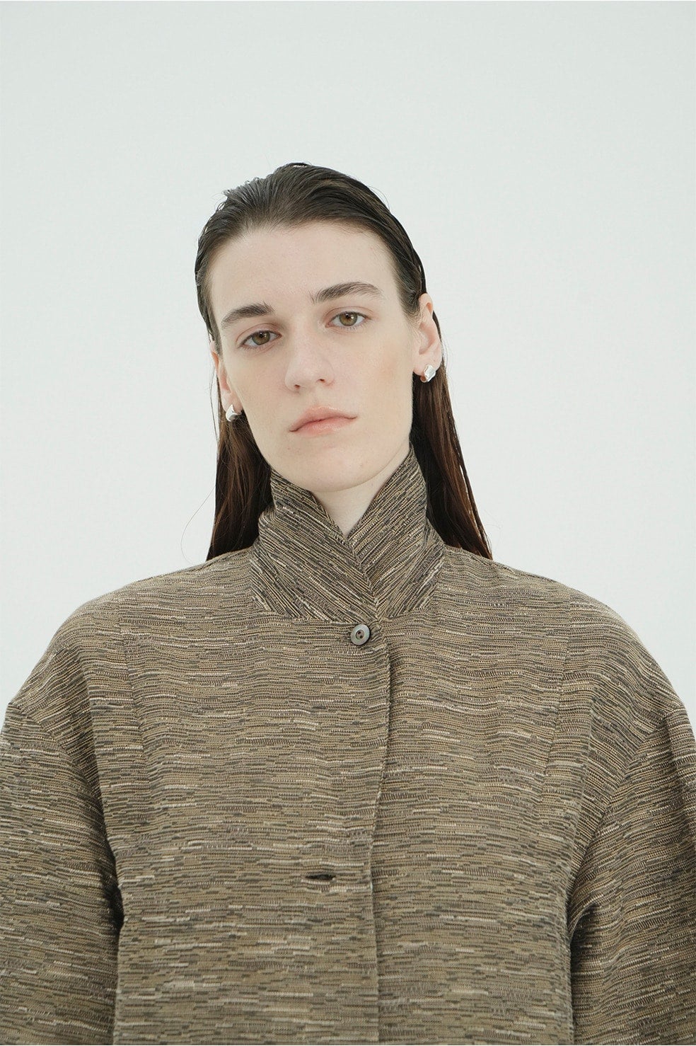 CREPE JACQUARD SHAWL COLLAR SHIRT