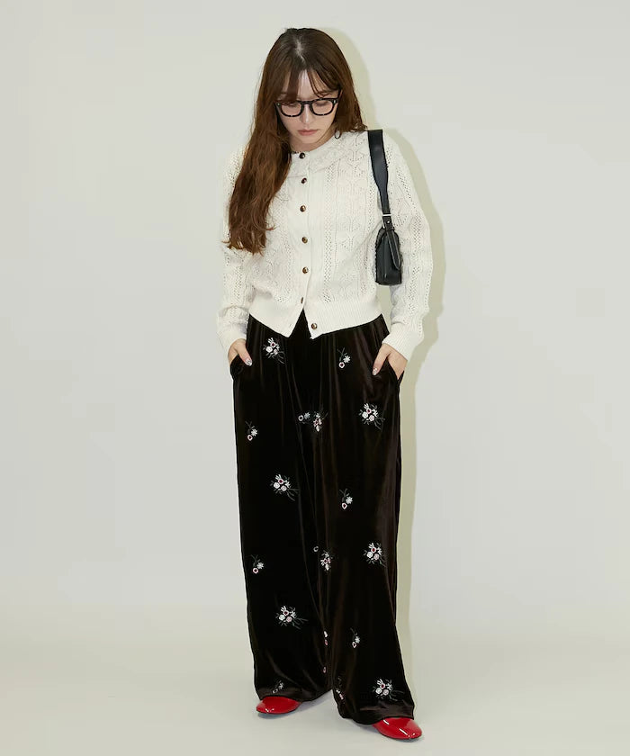 Flower Embroidery Velvet Easy Pants Limited Edition