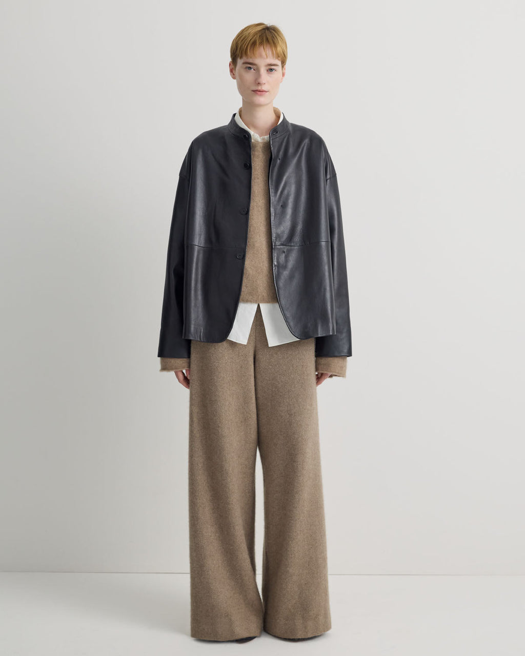 STAND COLLAR LEATHER JACKET