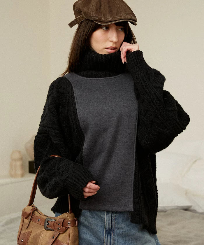 Mixed Material Switch Turtle Neck Knit Limited Edition