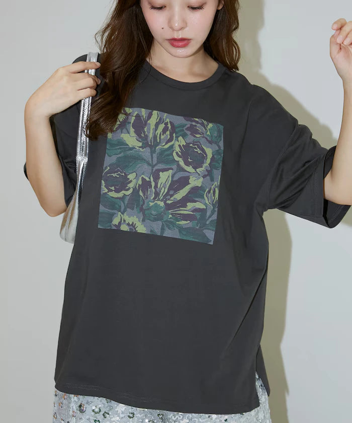Flower Nuance Art Box Print Big Silhouette T-Shirt Limited Release