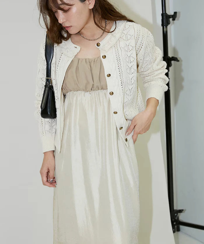 Mixed Material Shirring Satin Dress Limited Release
