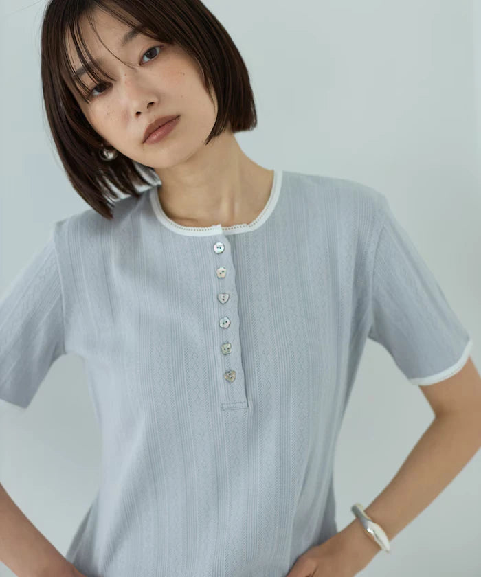 Henry Neck Knitted Lace T-Shirt