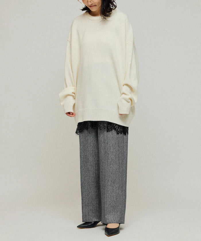 Lace Layered Slacks / Center Press Wide Slacks