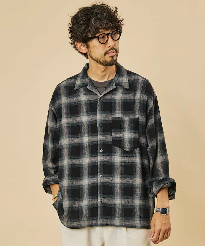 Relaxed Fit Sheer Ombre Check Open Collar Shirt