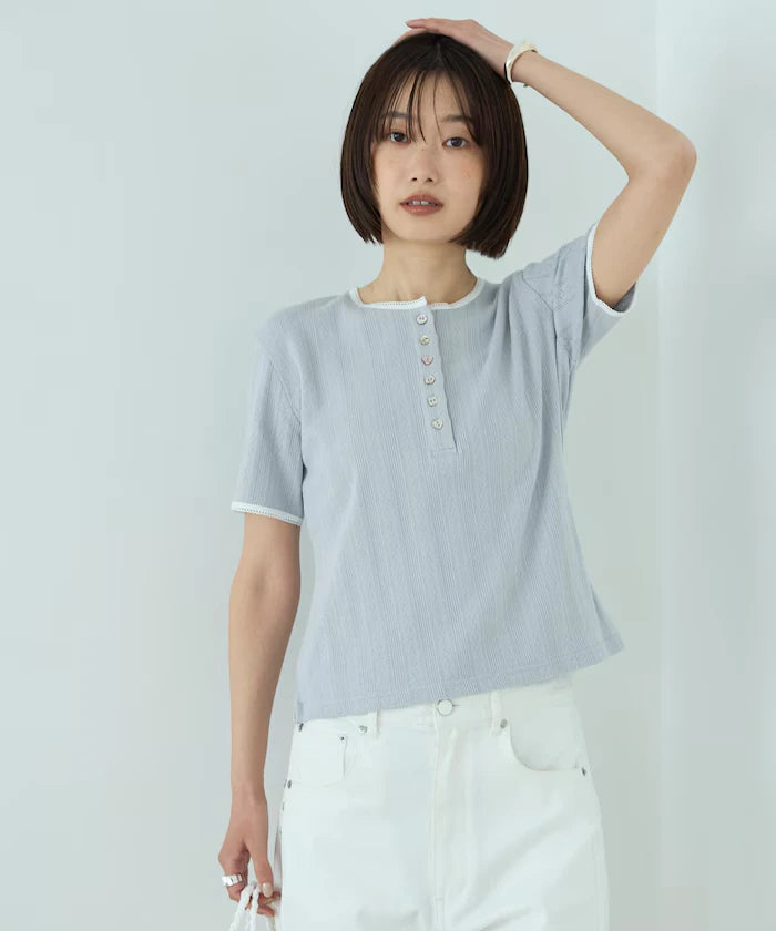 Henry Neck Knitted Lace T-Shirt
