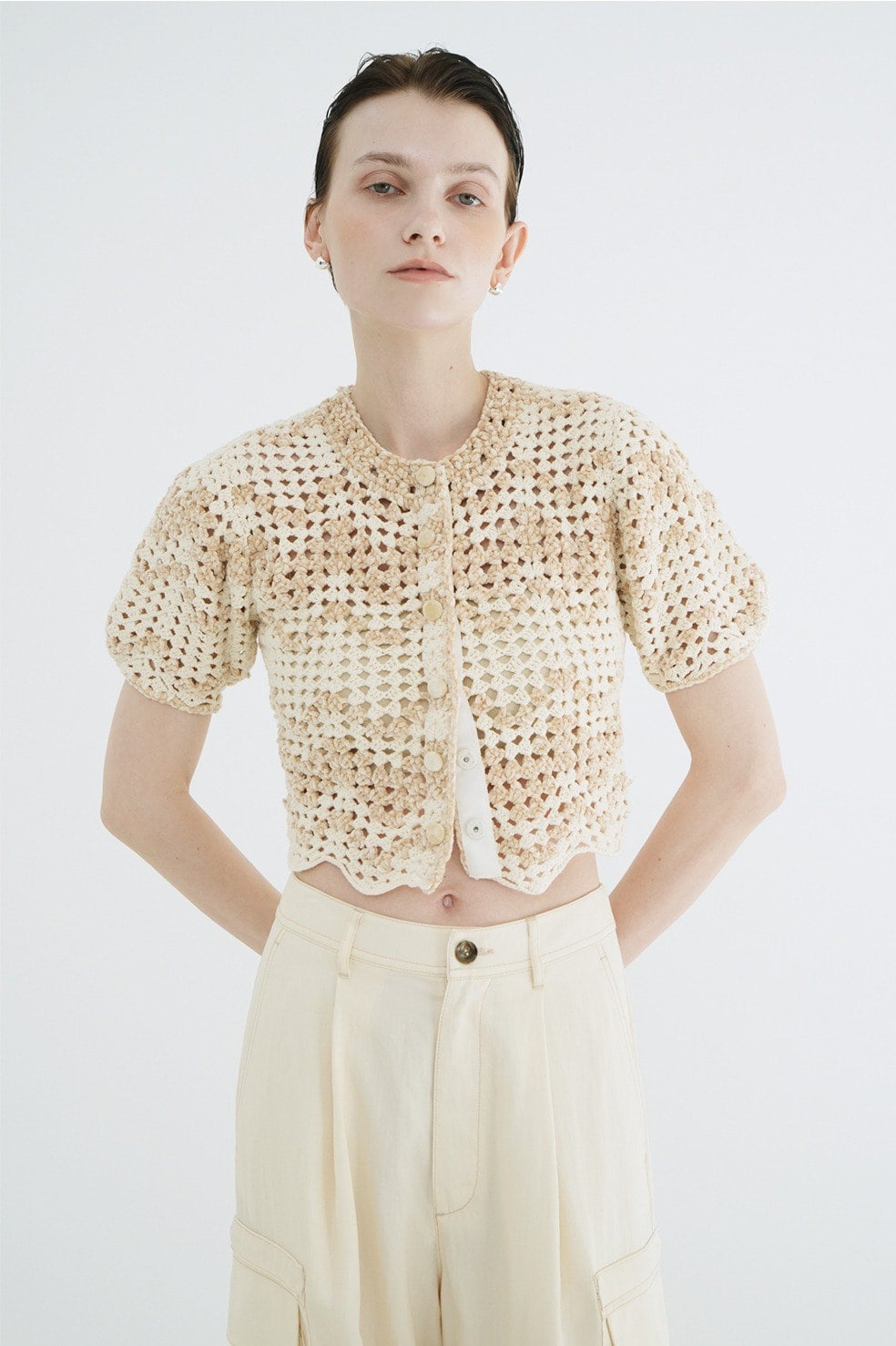 MALL BORDER HAND CROCHET KNIT CARDIGAN